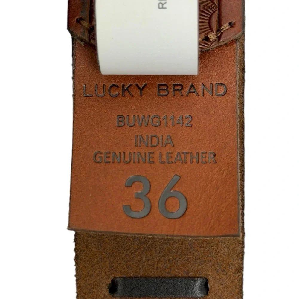 Lucky Brand Men's Size 36 Brown Genuine Leather Lacing Detail Lazer Cut Belt NWT